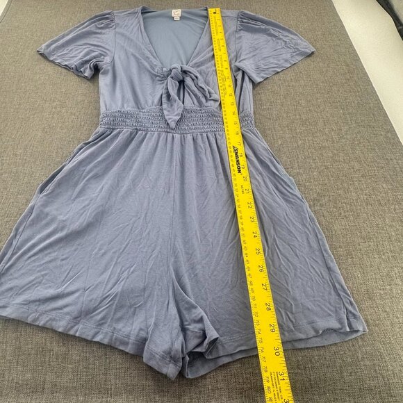 LOFT Beach Romper Small Scoop Tie Neck Short Sleeve Pockets Relaxed Fit Rayon & - Picture 5 of 12